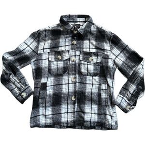 Kendall+Kylie Black White Button Down Plaid Flannel Shacket Size Large